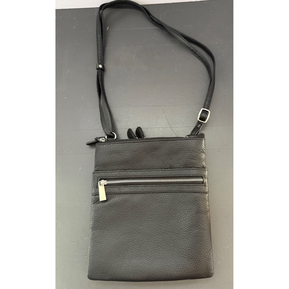 Giani Bernini Softy Core Black Leather Crossbody Silver Hardware Organize Travel - Picture 10 of 11